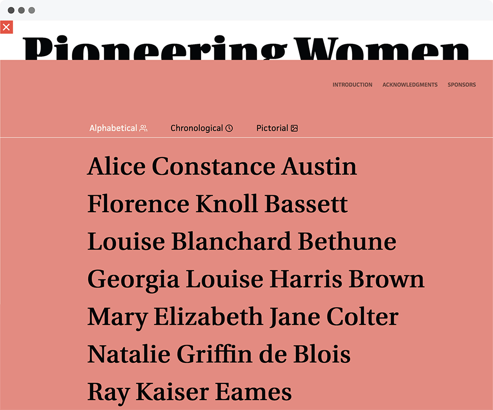 Screenshot of the Pioneering Women of Architecture website